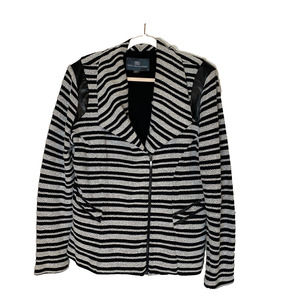 Tart Collections Knit Blazer Sz 1X Plus Black White Striped Moto Jacket Lined